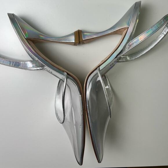 Stuart Weitzman Womens Silver Clear Pointed Stuart Xcurve 100 Slingback Heels 10 - Picture 7 of 11